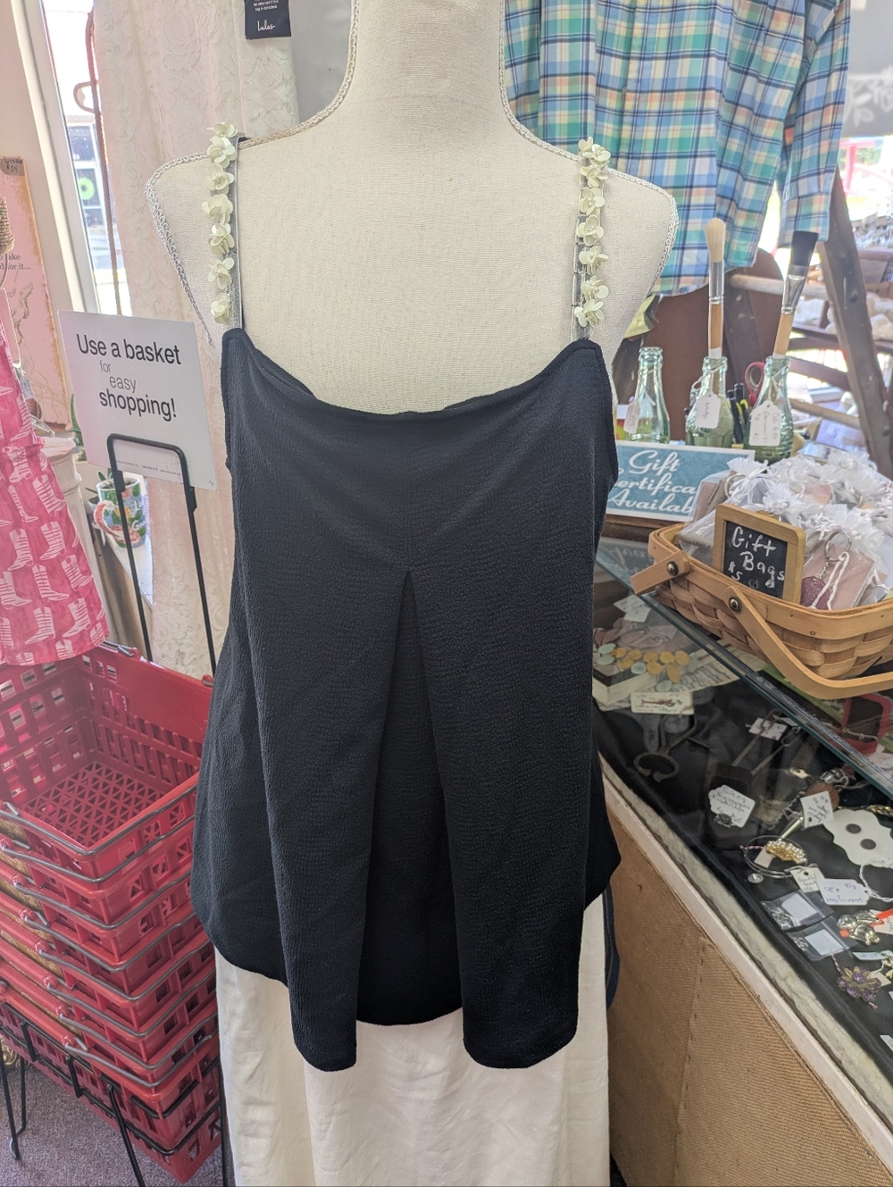NWT Anthropologie Maeve Black Fairy Textured Spaghetti Strap Tank Top